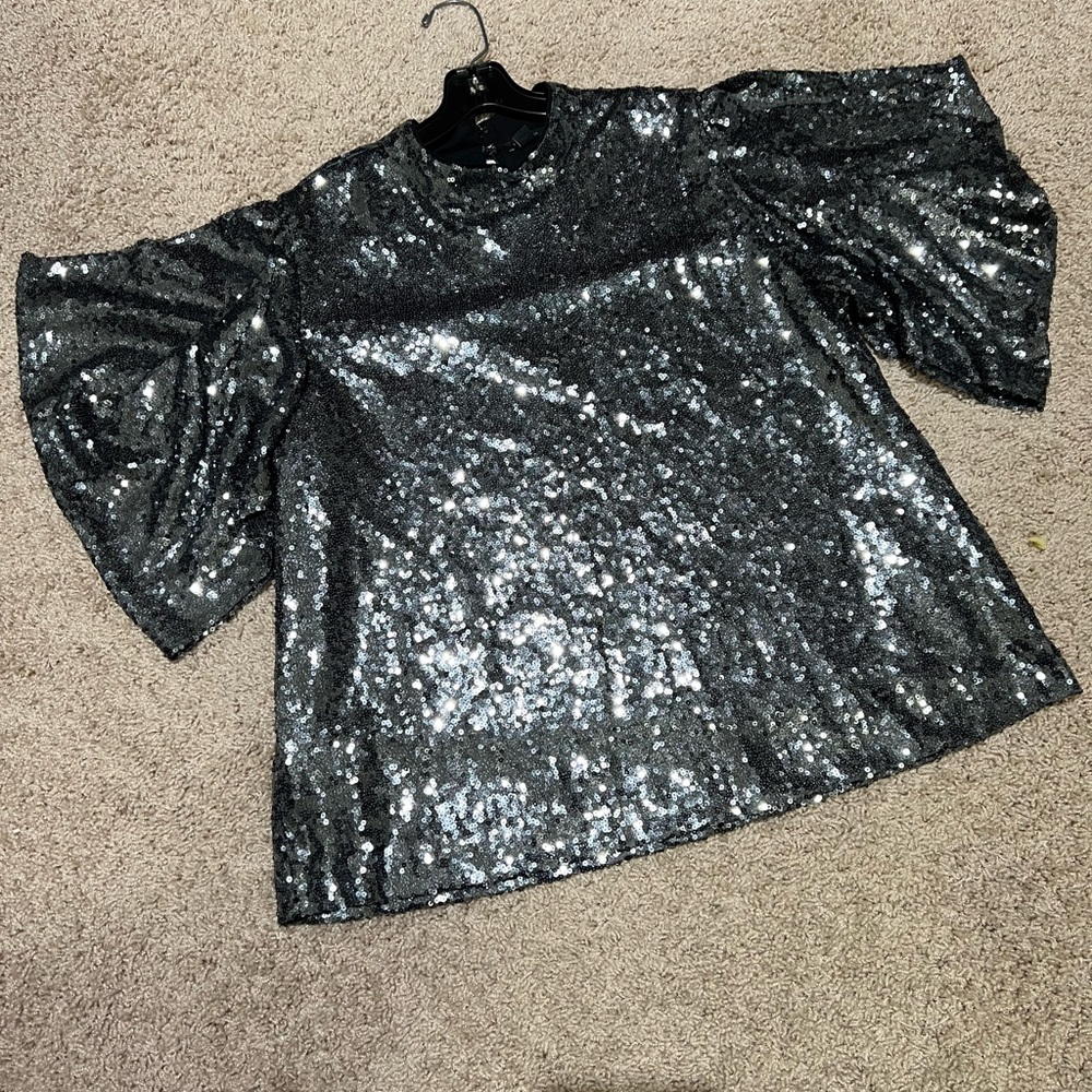 Ann Taylor Cold Shoulder Sequin Top - Sz XL